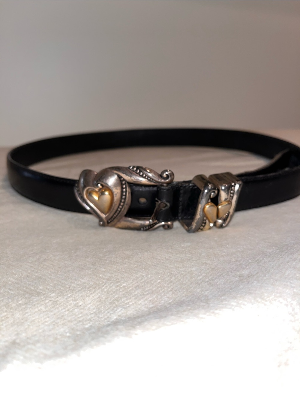 Brighton Black Leather Vintage Belt with Silver Hardware